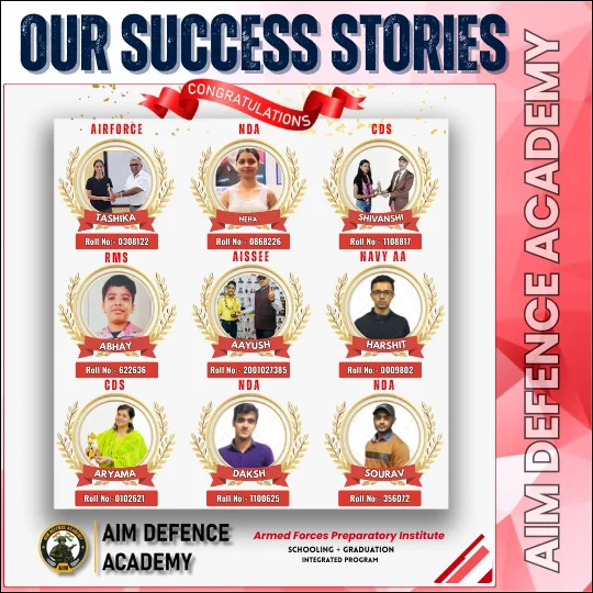 AIM Defence Academy successful students featured in success story board